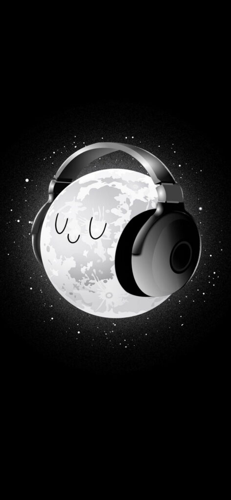 Happy vibes under the dark moon with a headphones Wallpaper