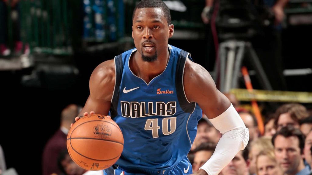 Harrison Barnes Dallas Mavericks dribbling NBA basketball action wallpaper vibrant arena background