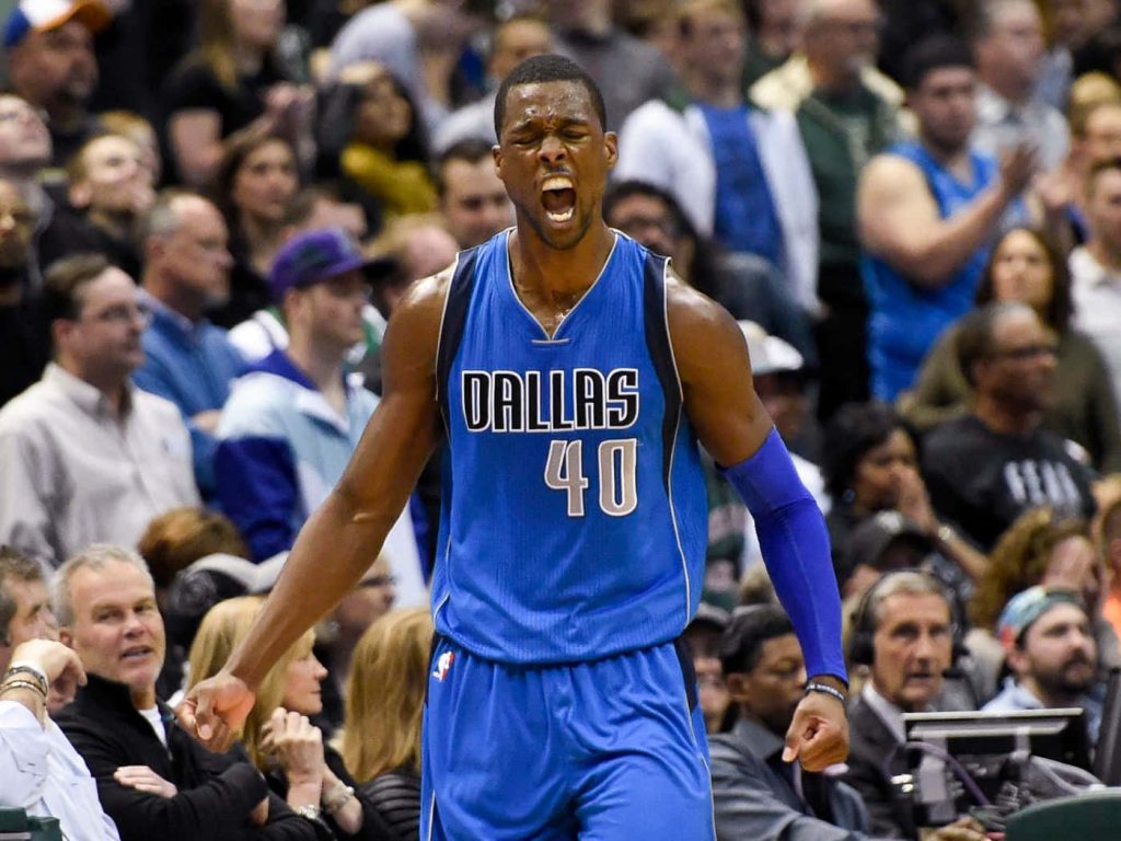 Harrison Barnes Dallas Mavericks jersey 40 shouting celebrating intense basketball game wallpaper