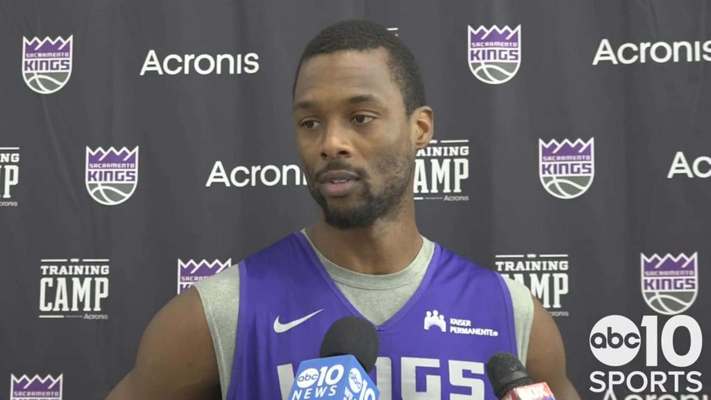 Harrison Barnes Sacramento Kings post-game interview purple jersey media backdrop wallpaper