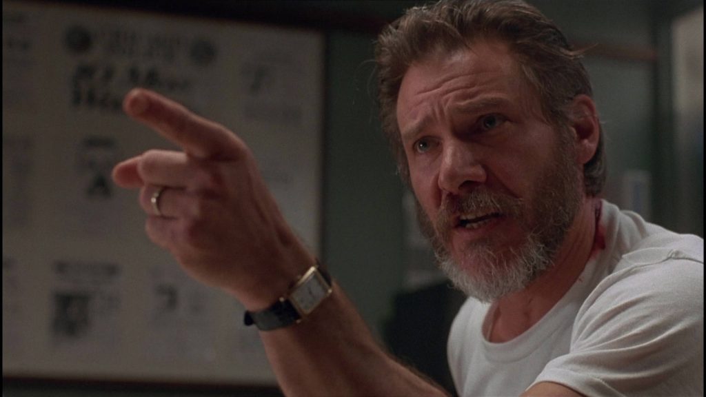 Harrison Ford as Dr Richard Kimble in The Fugitive 1993 intense low light movie wallpaper