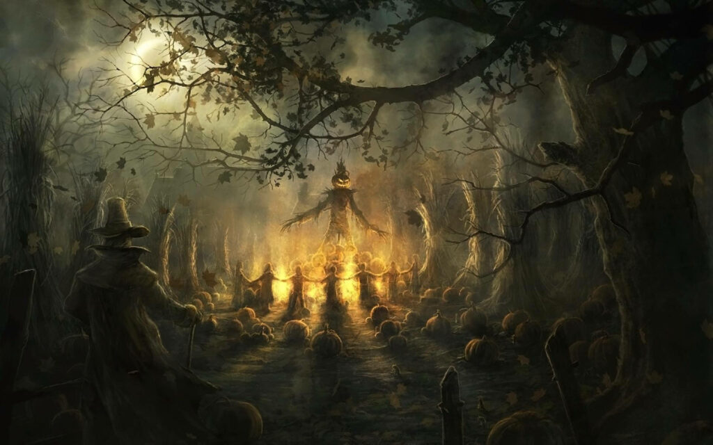 Spooky Scarecrow: Hauntingly Beautiful Halloween Phone Background Wallpaper