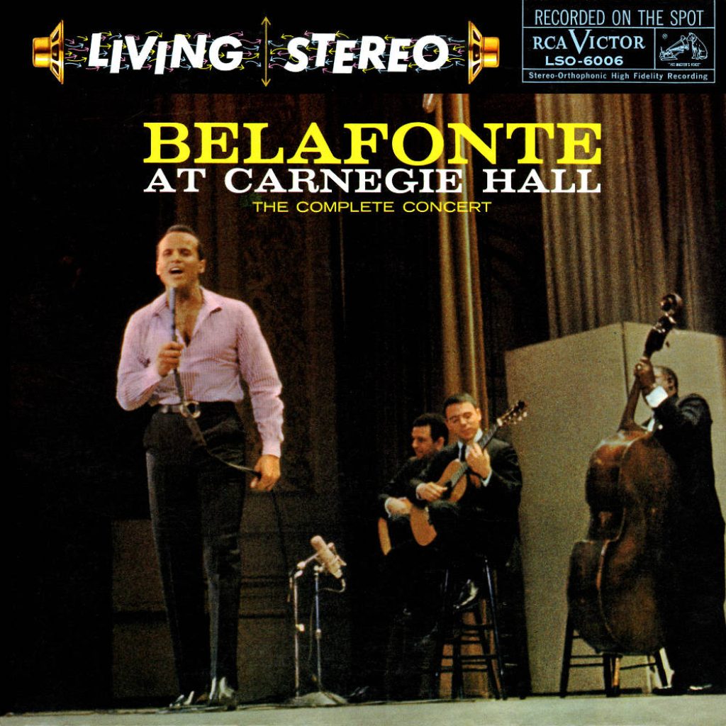 Harry Belafonte live at Carnegie Hall album cover showing iconic concert and soulful band performance Wallpaper