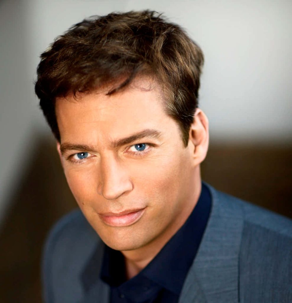 Harry Connick Jr portrait in grey suit with blue eyes soft studio lighting celebrity wallpaper