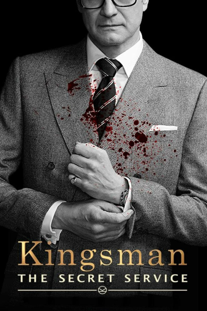Harry Hart in sharp suit intense action scene with blood splatter Kingsman The Secret Service wallpaper