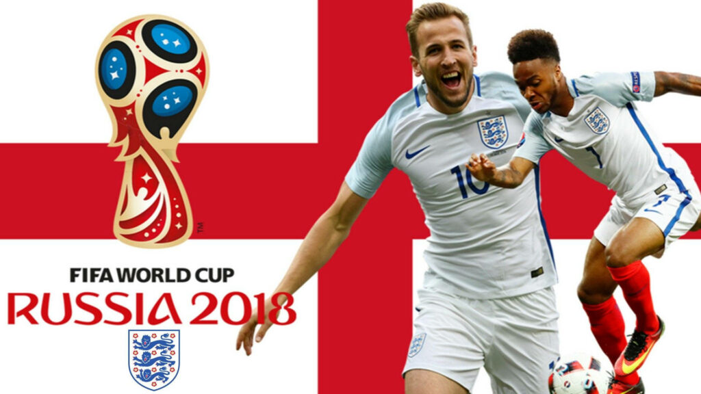Harry Kane England Team Action Wallpaper with FIFA 2018 Logo