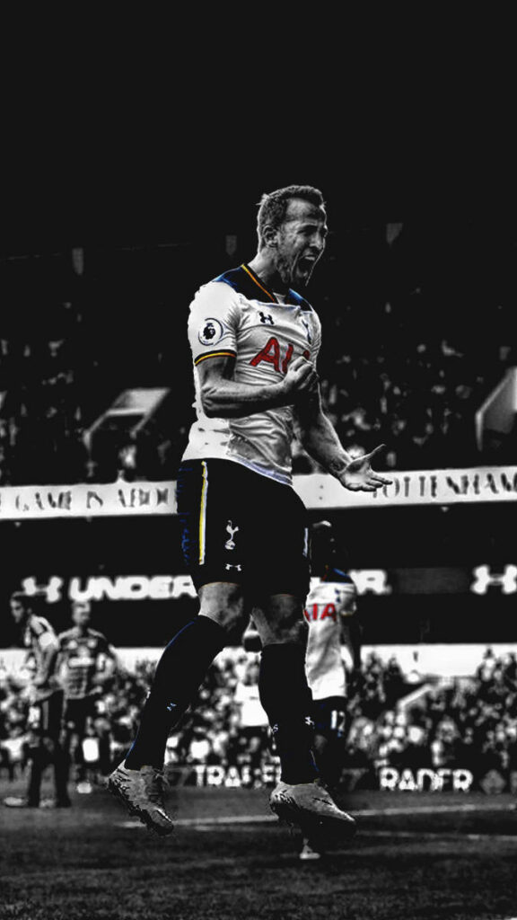 Harry Kane Monochrome Wallpaper: Passionate Celebration with Spurs Accents