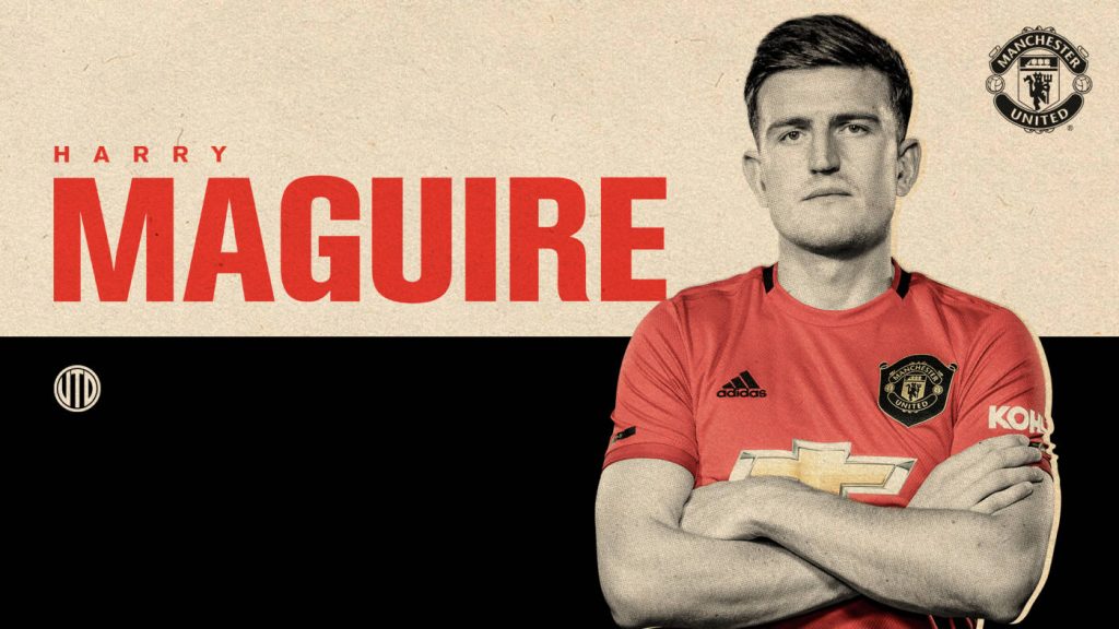 Harry Maguire Manchester United wallpaper vibrant red kit textured cream and black background