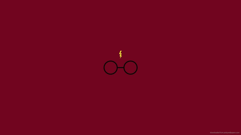 Minimalist Harry Potter wallpaper with black glasses and yellow lightning bolt on red background