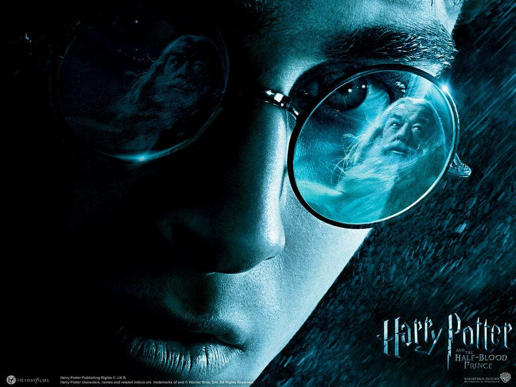 Harry Potter Wallpaper: Intense Gaze of Harry with Dumbledore Reflection