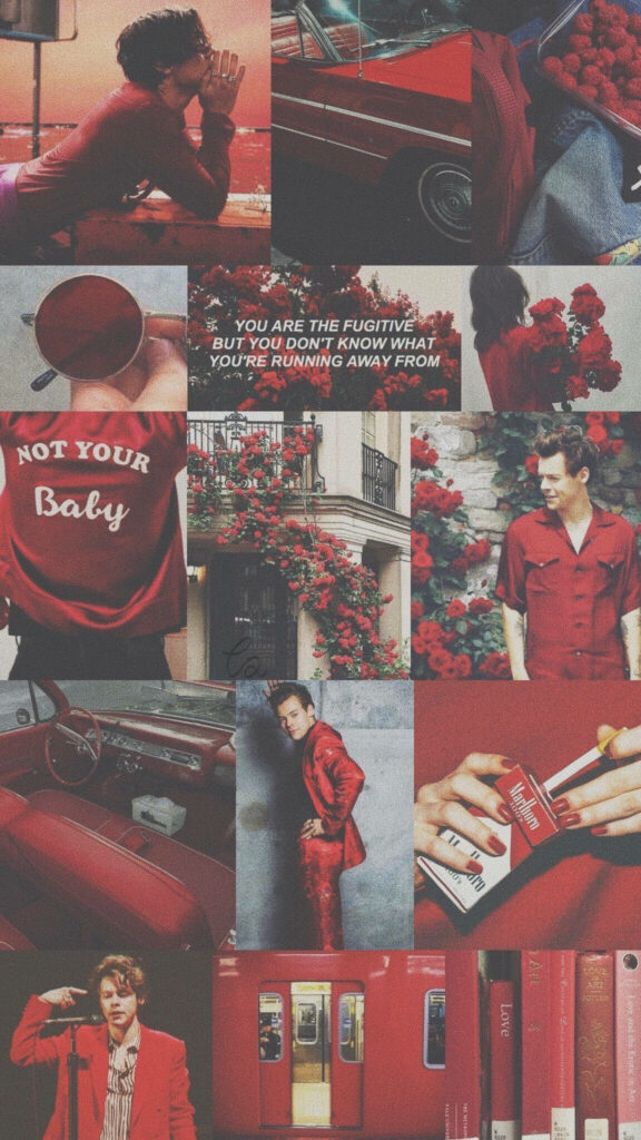 Harry Styles Red Aesthetic Collage Wallpaper - Bold & Stylish Design