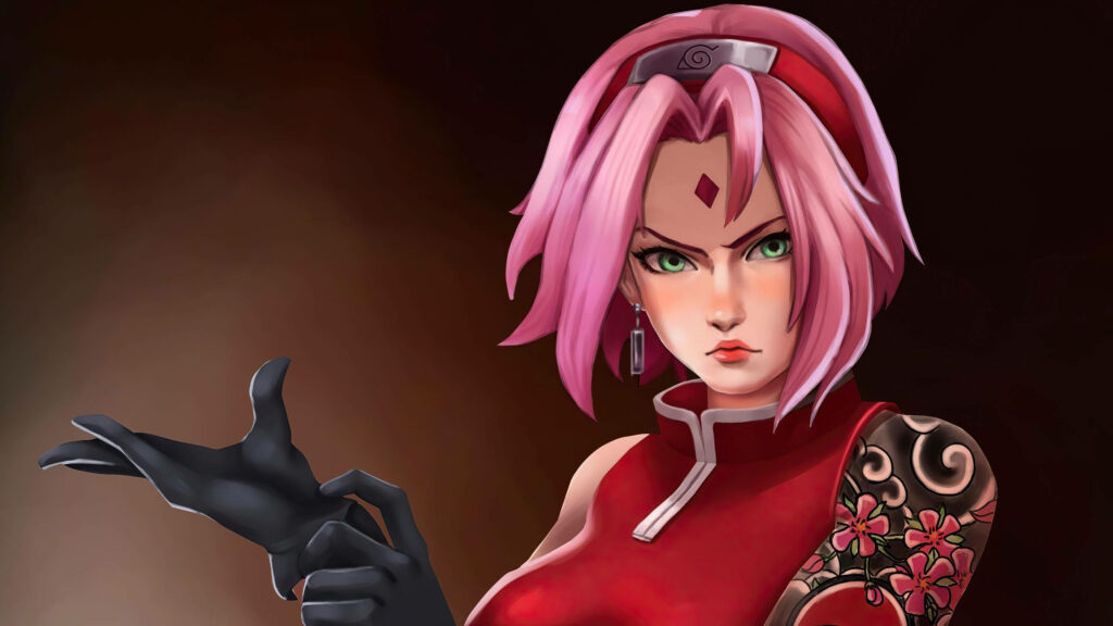 Sakura's Empowerment: Fierce Tattooed Warrior of the Naruto Universe Wallpaper