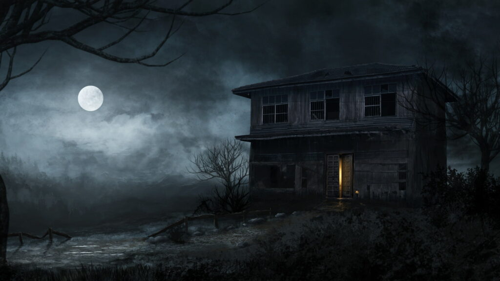 Midnight Terror: Haunted Abandoned House in the Moonlight - HD Wallpaper