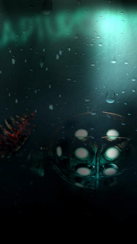Haunting Big Daddy Phone Wallpaper – Immersive Bioshock Underwater Scene