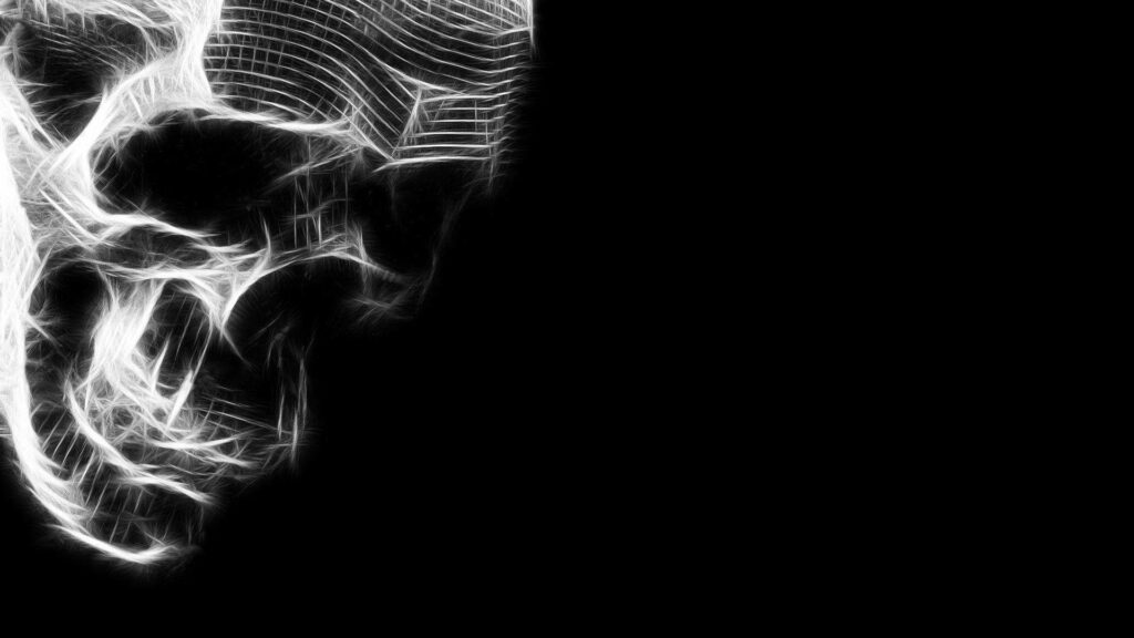 Haunting Black and White Skull Wallpaper - Intricate Line Art Background