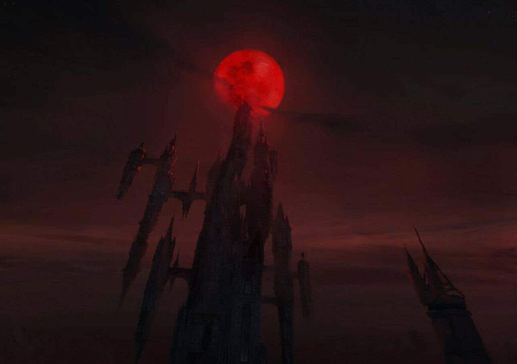 Gothic Castlevania Wallpaper: Dark Castle Under Blood-Red Moon