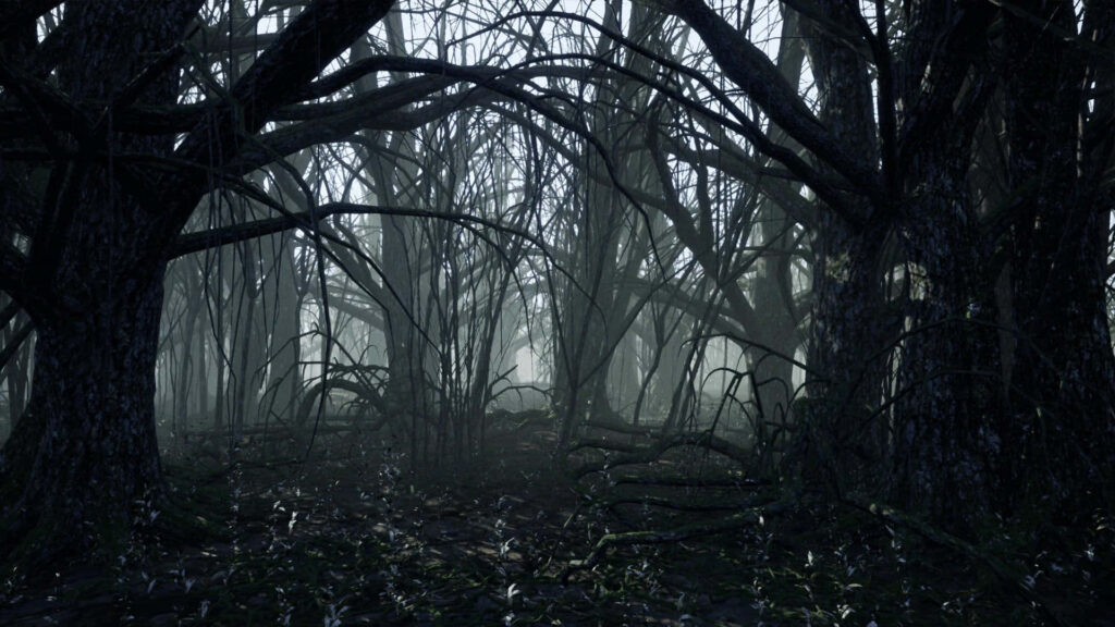 Haunting Dark Forest Wallpaper: Eerie Ambiance & Twisted Trees