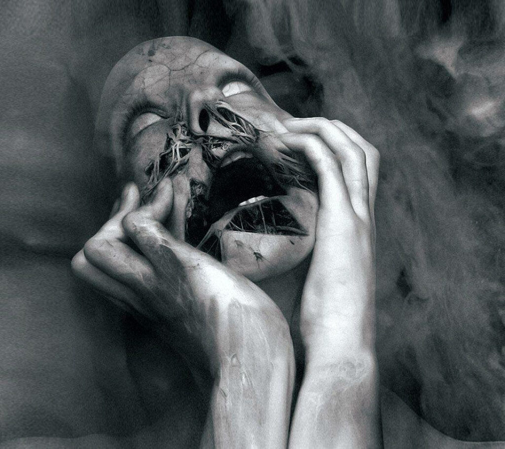 Haunting Distorted Face Wallpaper: Eerie Surreal Horror Art