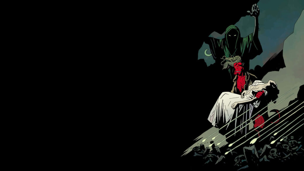 Dark Hellboy & Death Artwork Wallpaper: Haunting Drama & Shadows
