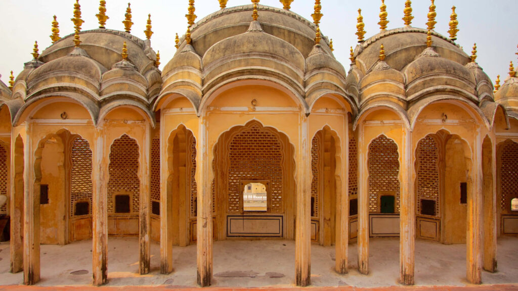 Hawa Mahal arches and intricate architecture at Amer Fort showcasing Rajasthan heritage wallpaper