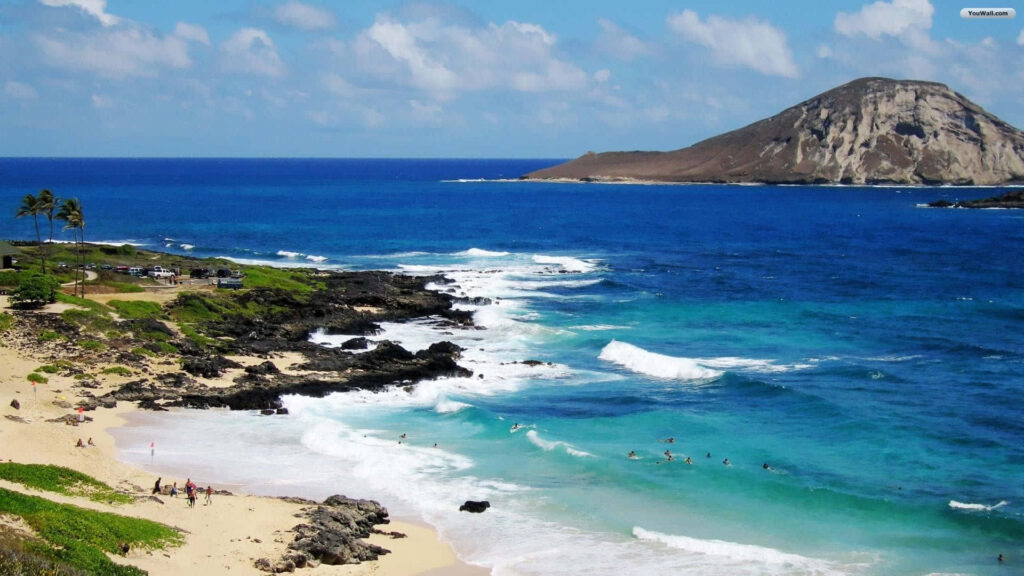 Hawaiian Beach Paradise Wallpaper: Clear Waters & Lush Greenery