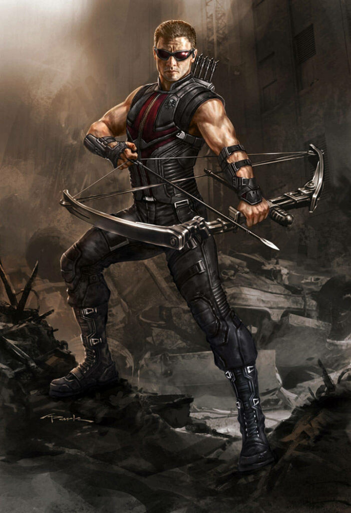 Dynamic Hawkeye Wallpaper: Skilled Marvel Superhero in Post-Apocalyptic Scene
