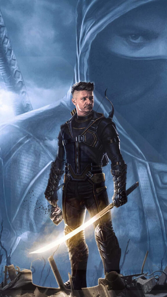 Striking Hawkeye Wallpaper: Determined Stance & Intense Backdrop