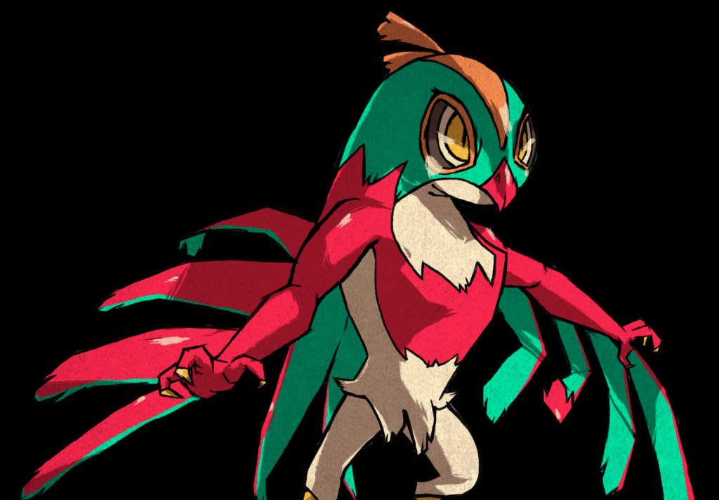 Hawlucha digital illustration wallpaper gritty unique red green design black background fan art