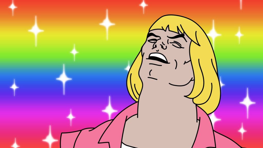 He-Man Fabulous Secret Powers meme wallpaper vibrant rainbow background nostalgic cartoon art