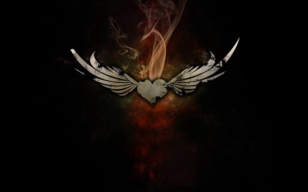 Heart Emblem with Wings: Dark Background Wallpaper Design