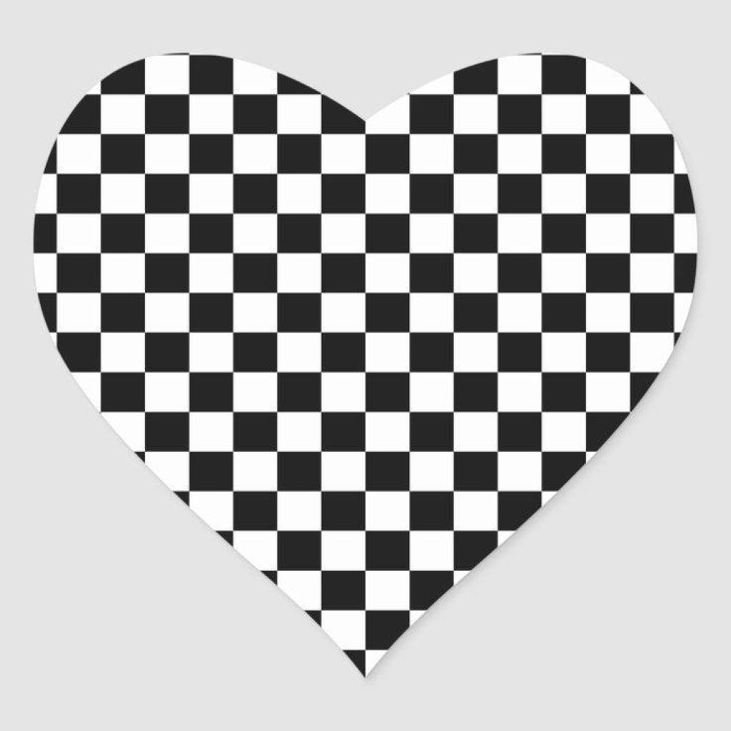 Heart-shaped black and white checkerboard wallpaper with minimalist geometric grid design background