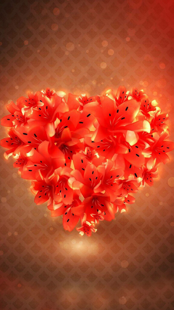 Stunning Heart-Shaped Red Flower Wallpaper Background with Warm Glow