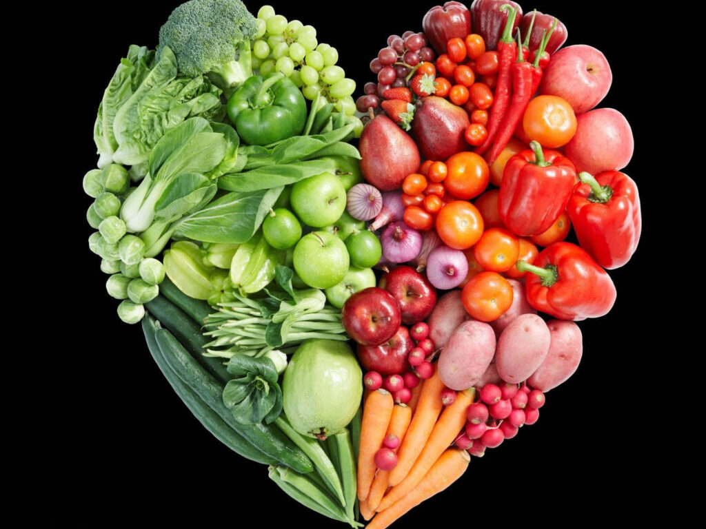 Heart-Shaped Fresh Vegetables Wallpaper on Black Background