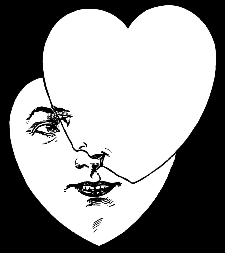 Creative Heart-Shaped Illusion Art with Intricate Facial Details Wallpaper