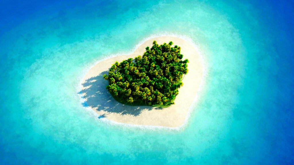 Stunning Heart-Shaped Island Wallpaper: Tropical Escape Background