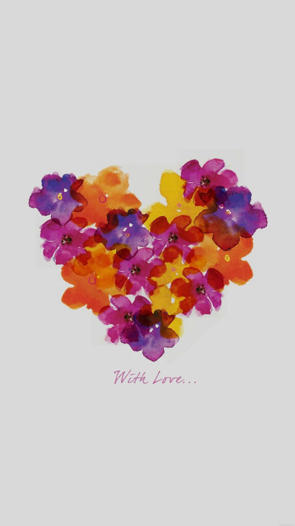 Heart-Shaped Watercolor Flower Arrangement with 'With Love...' Inscription Wallpaper