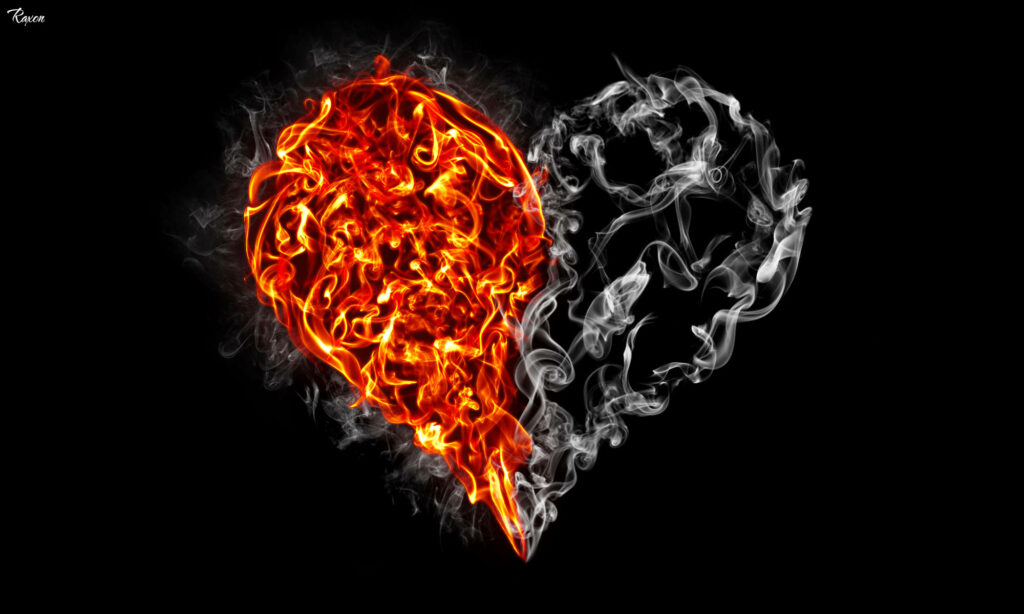 Fiery and Smoky Heart Split Wallpaper Background