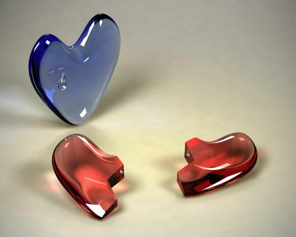 Heartbreak Wallpaper: Translucent Blue Heart Over Red Love Fragments