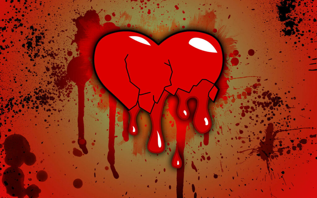 Heartbreak Wallpaper: Vivid Red Heart Dripping Blood on Splattered Background