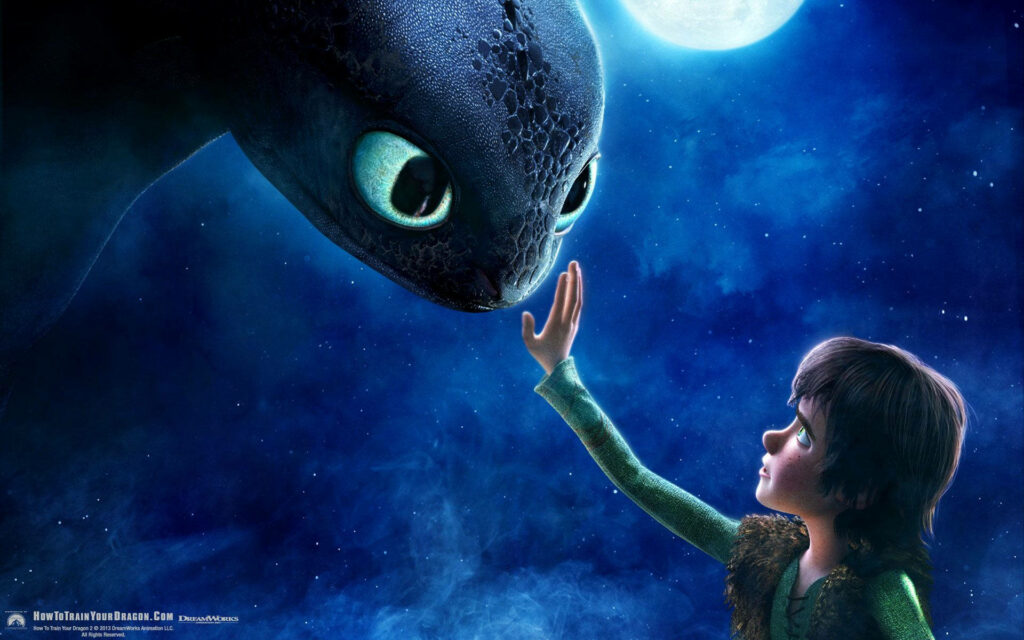 Heartfelt Toothless & Hiccup Wallpaper Under Moonlit Sky