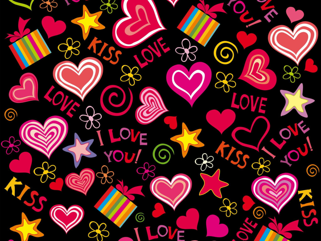 Heartfelt Love: A Whimsical Valentine's Day Wallpaper with Stars, Flowers, and Sweet Affirmations