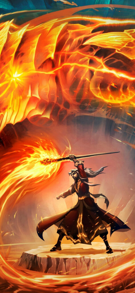 Epic Hearthstone Mage Wallpaper: Dragon's Breath Flames Background
