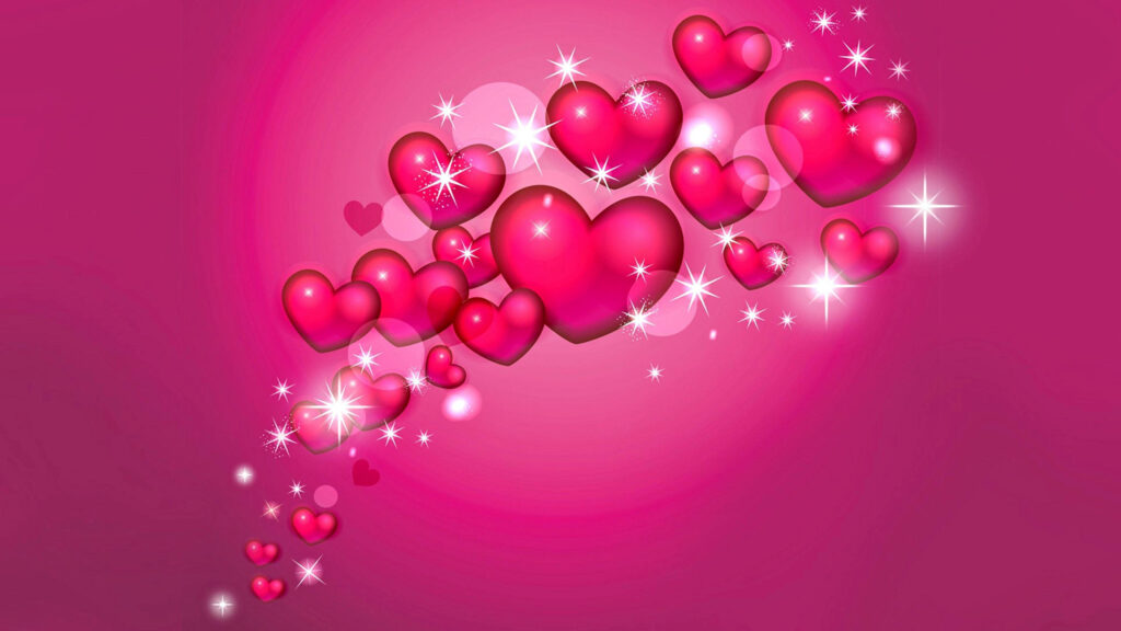 Pearly Reflections: Captivating Love Heart Artistry on Abstract Pink Gradient Wallpaper