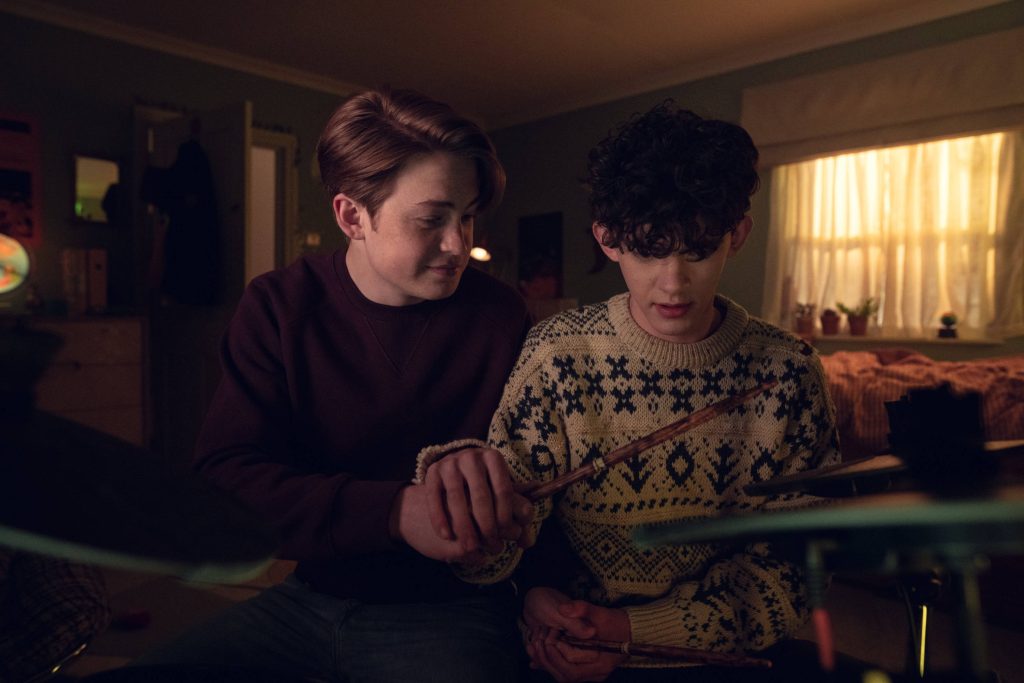 Nick Nelson and Charlie Spring cozy drum practice warm light Heartstopper Netflix wallpaper background