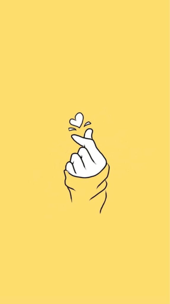 Heart Gesture Fan Wallpaper: Yellow Minimalist BTS Inspired Design - Modern Phone Background