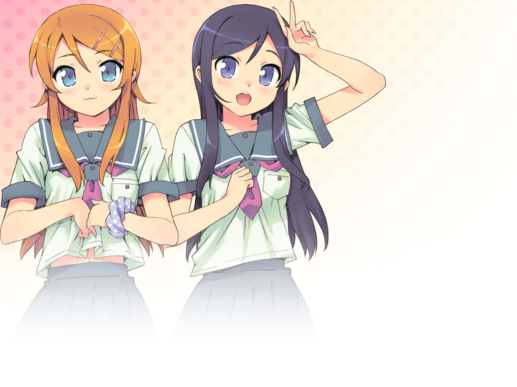 Vibrant Anime Sisters Wallpaper: Heartwarming Sibling Bonding Art