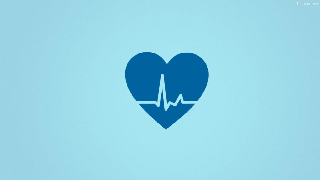 Dark blue heart with white EKG pulse on light blue background healthcare wallpaper design