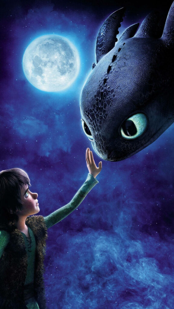 Heartwarming Toothless & Hiccup Wallpaper Under Moonlit Sky