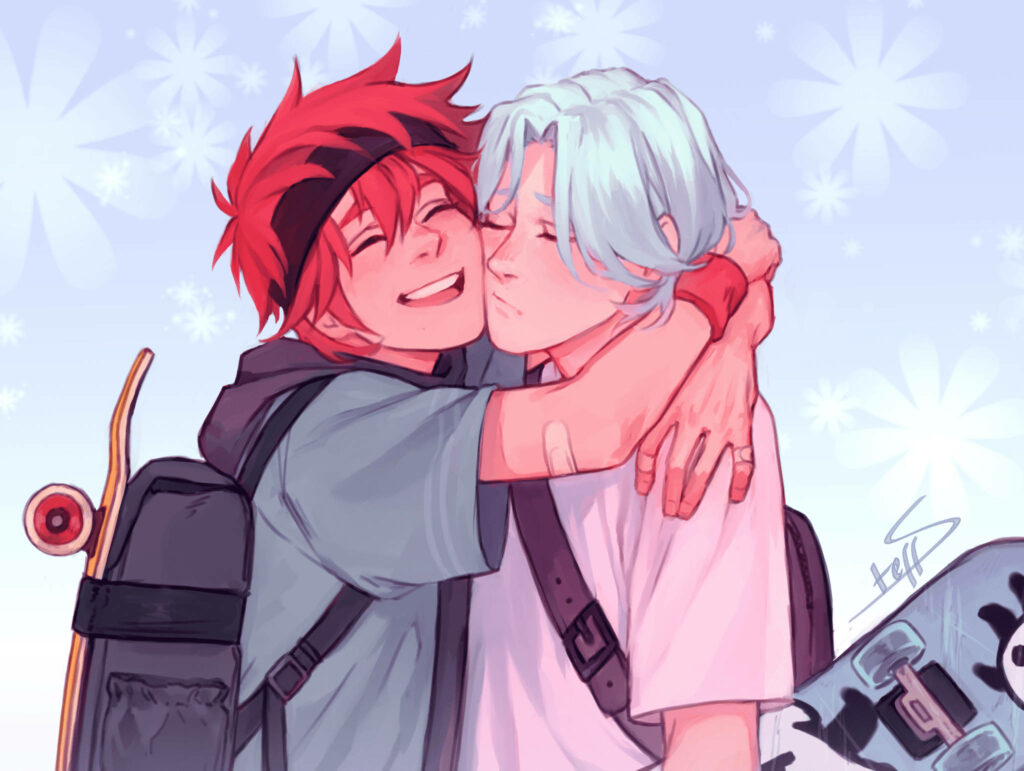 Reki and Langa Friendship Wallpaper: Skateboards & Serenity