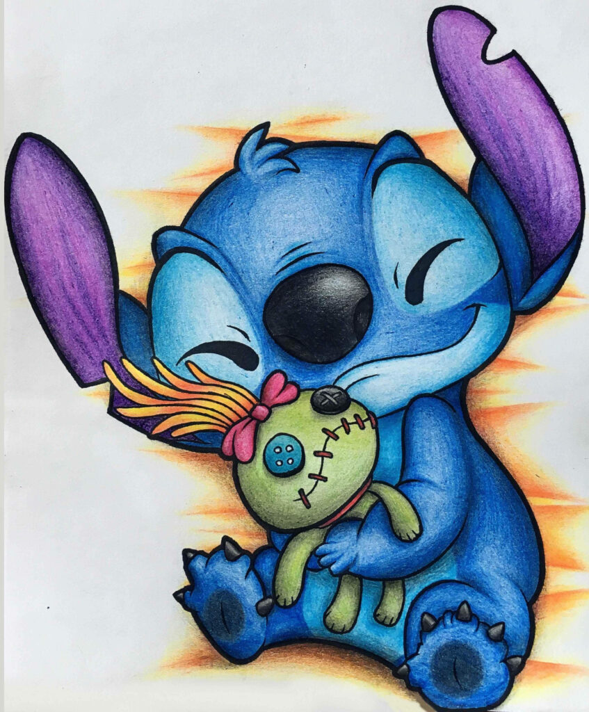 Adorable Stitch & Scrump Wallpaper: Heartwarming Alien Hug Design